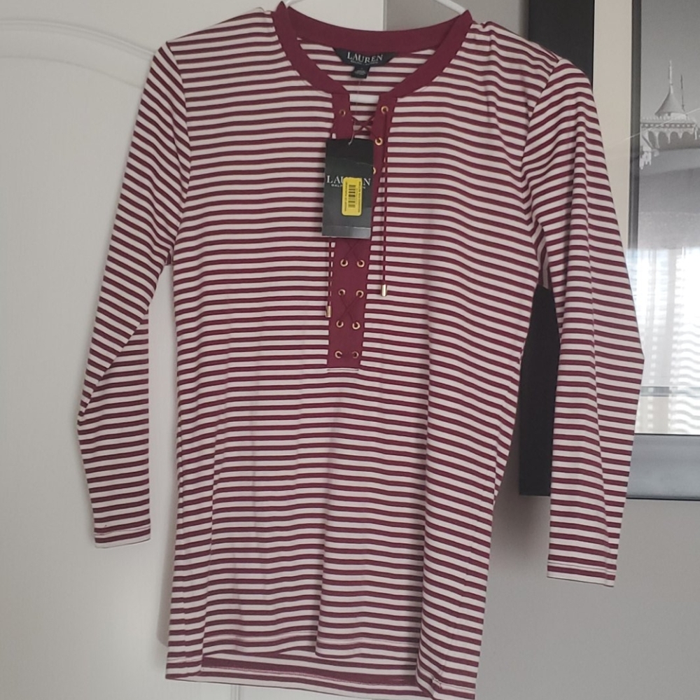 Ralph Lauren Burgundy with cream stripes top